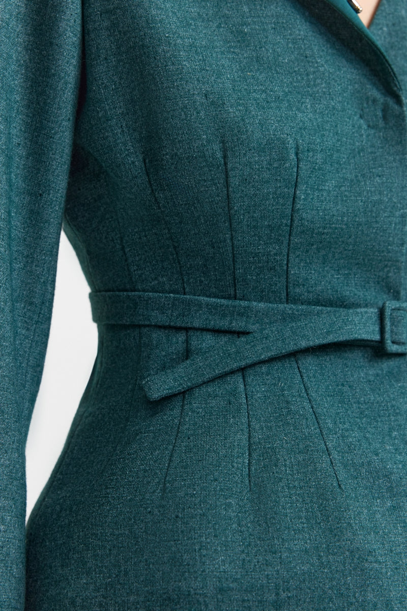 PODYH Seccesia blazer in rich teal, tailored blazer with structured fit and classic lapel, displayed on a neutral background.