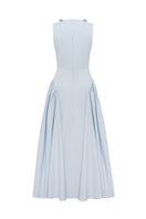 Celestial blue PODYH FOUET midi dress featuring a flowing silhouette and stylish design, displayed on a model.