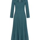 PODYH Edicule teal midi dress with elegant fit and flowy fabric, showcased on a model in a stylish indoor setting.