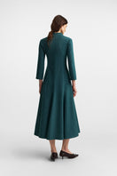 Podyh Edicule teal midi dress with fitted waist and flowing skirt, elegant and stylish for special occasions or casual wear.