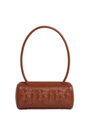 Podyh brown top handle bag with bas relief design, showcasing a stylish and elegant accessory for everyday use.