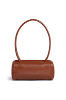Brown PODYH top handle bag with a detailed bas relief design, showcasing elegant craftsmanship and stylish accessory features.