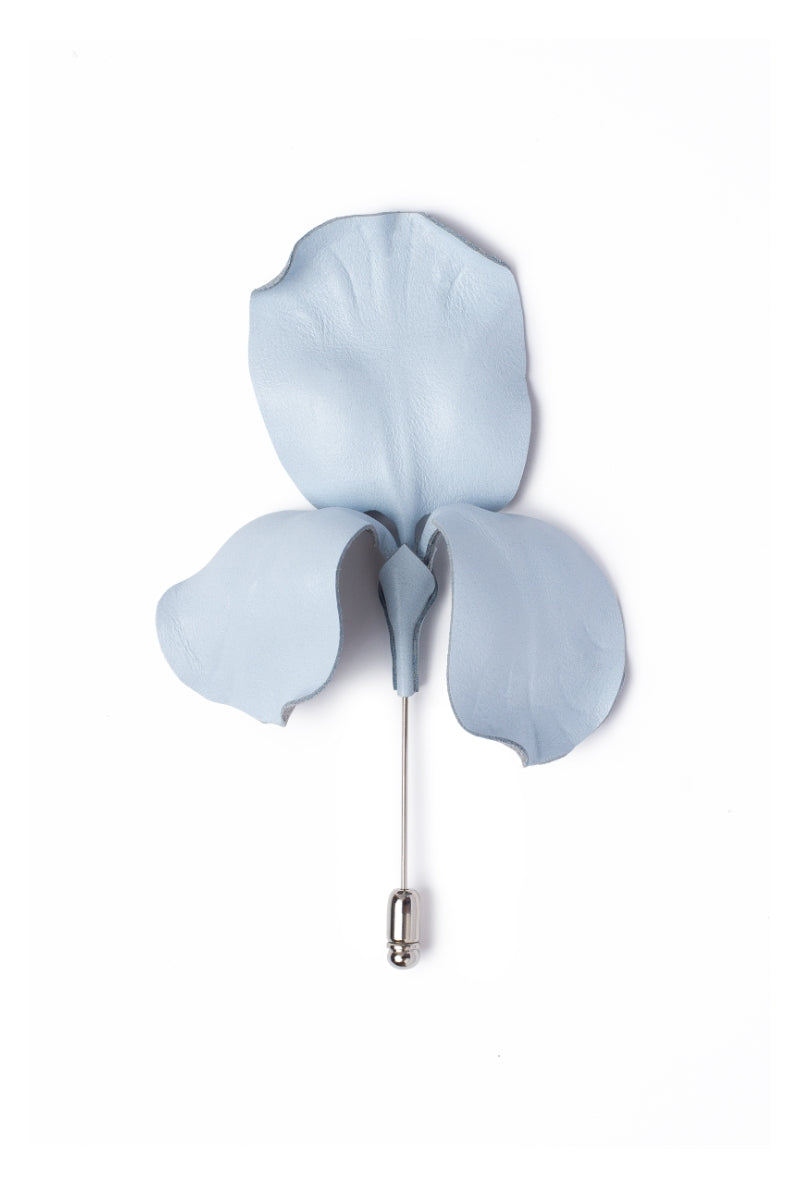 Podyh Iris brooch in ice blue with intricate floral design, perfect as a lapel pin or accessory.