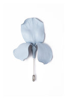 Podyh Iris brooch in ice blue with intricate floral design, perfect as a lapel pin or accessory.