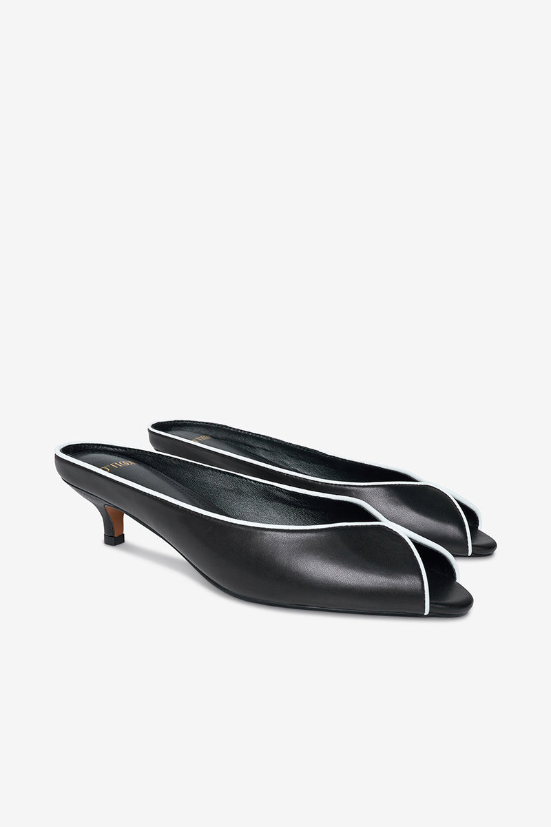 Black AQUILA heels by 10TH FLOOR featuring sleek design and pointed toes, perfect for elegant dressy occasions.