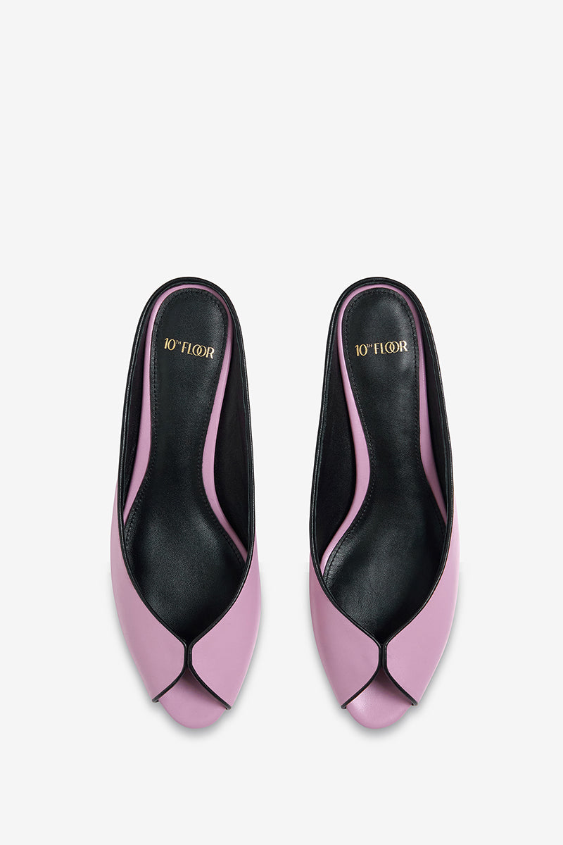 Pink AQUILA heels by 10TH FLOOR featuring stylish pointed toes and stiletto heels, shown on a clean white background.