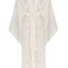 Bocan Couture Arabella cupro robe draped on a hanger, showcasing lightweight fabric and relaxed fit for elegant loungewear.