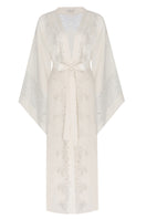 Bocan Couture Arabella cupro robe draped on a hanger, showcasing lightweight fabric and relaxed fit for elegant loungewear.