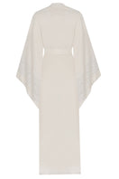 Bocan Couture Arabella cupro robe displayed flat, showcasing soft fabric, relaxed fit, and elegant design details.