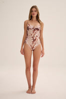 Nelblu Arena one-piece swimsuit with stylish cafe print, featuring a flattering fit and vibrant design for beach or pool wear.