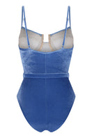 Nelblu Arena one-piece swimsuit in Atlantic color, back view showcasing the stylish design and comfortable fit.