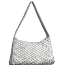 Silver Arista seashell shoulder bag by Verdi, featuring a stylish seashell design with a silver finish and shoulder strap.
