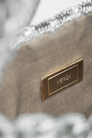 Silver Arista seashell shoulder bag by Verdi, featuring a stylish seashell design and compact size for everyday use.