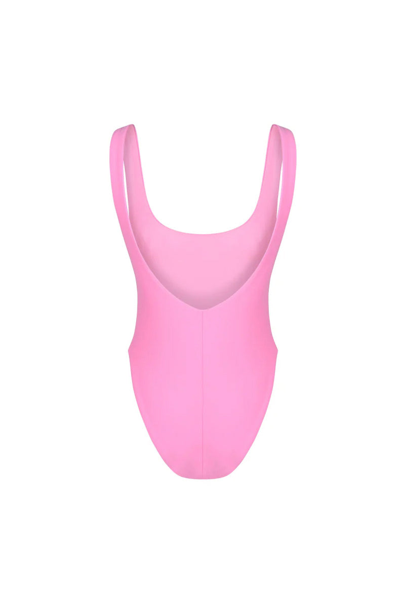 Pink Arizona one-piece swimsuit by Oceanus, featuring a stylish back design, perfect for beach or pool wear.