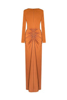Gigii's ARYA maxi dress featuring flowing fabric and a stylish design perfect for elegant occasions.
