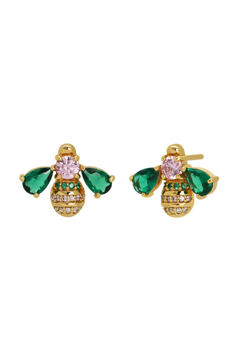 Beatrice jewelled bee earrings by Amelia Scott featuring sparkling bee-shaped stud design on silver-tone metal.