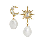Gold Luna moon and star baroque pearl stud earrings by Amelia Scott, featuring celestial-inspired design and elegant pearl accents.