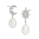Silver Luna moon and star baroque pearl stud earrings by Amelia Scott, featuring elegant moon and star designs with lustrous pearls.