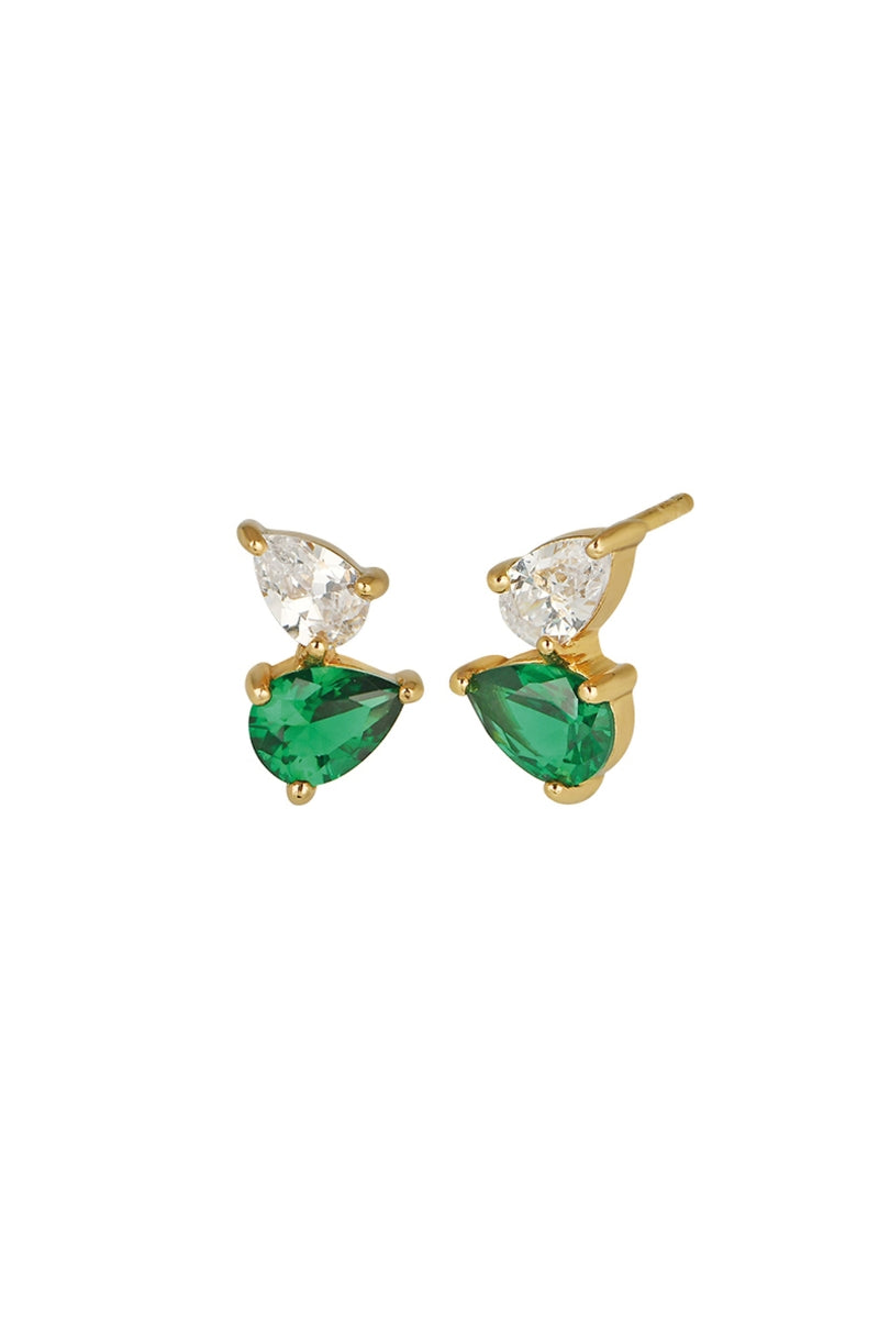 Emerald green and gold Sofia teardrop stud earrings by Amelia Scott, featuring elegant teardrop shape and shiny finish.