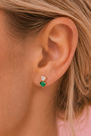 Emerald green and gold Sofia teardrop stud earrings by Amelia Scott featuring elegant teardrop shape and intricate gold accents.