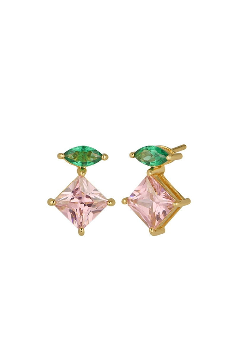 Pink emerald and gold stud earrings by Amelia Scott featuring elegant gemstone accents and a sleek design.