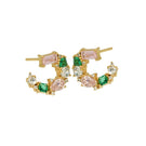 Amelia Scott Lottie Cluster Sideways Hoop Earrings with flamingo-shaped CZ and gold finish, featuring a stylish, modern design.