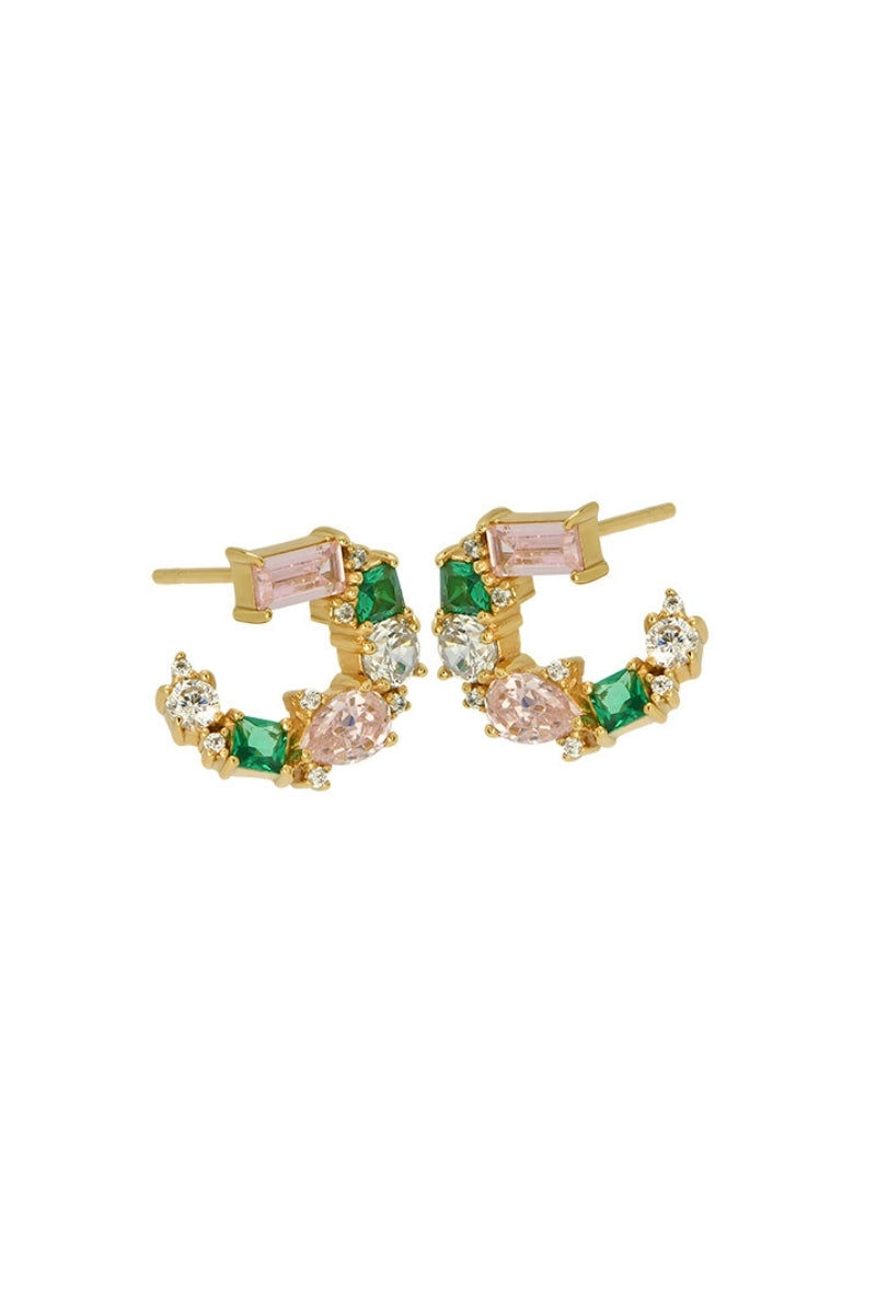 Amelia Scott Lottie Cluster Sideways Hoop Earrings with flamingo-shaped CZ and gold finish, featuring a stylish, modern design.