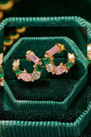 Amelia Scott Lottie Cluster Sideways Hoops earrings with flamingo CZ stones and gold finish, featuring a stylish, modern design