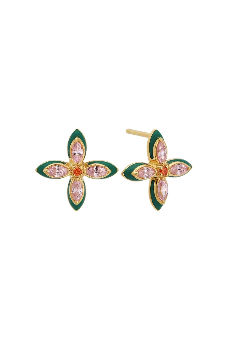 Silver Lucky Clover Stud Earrings by Amelia Scott featuring four-leaf clover designs on a simple stud setting.