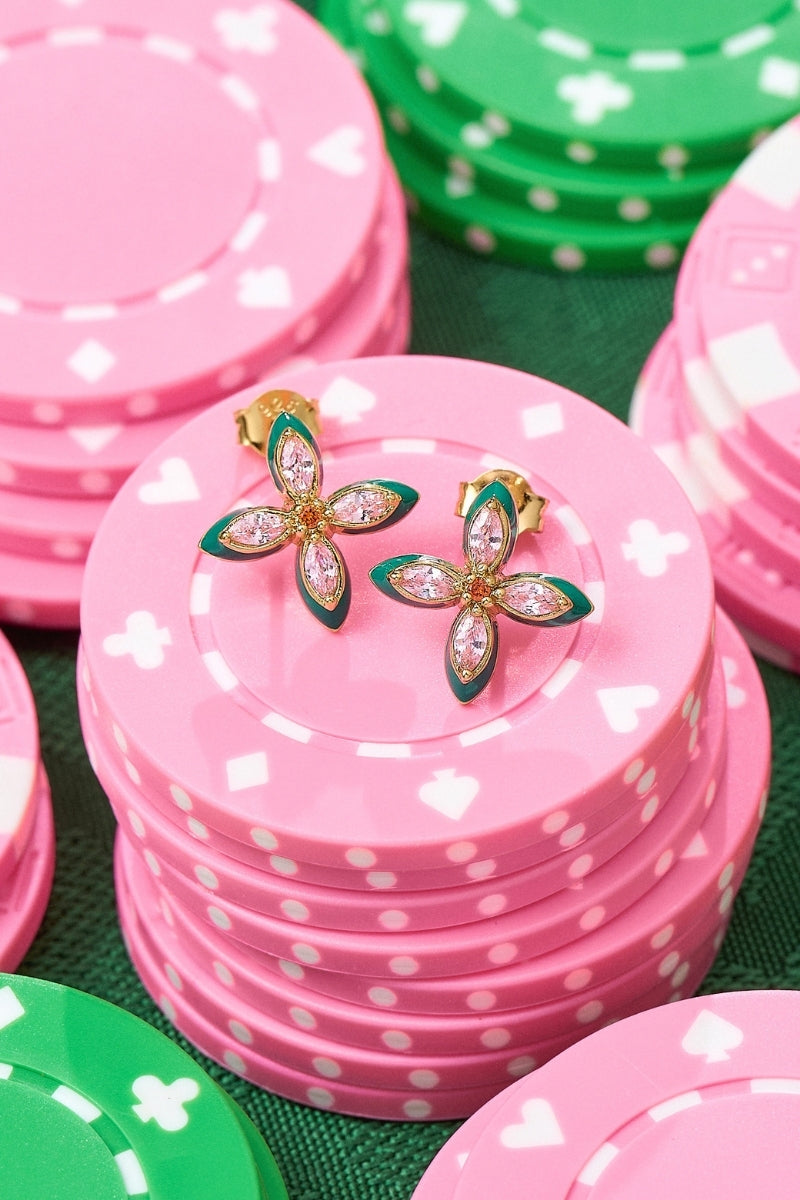 Silver lucky clover stud earrings by Amelia Scott, featuring four-leaf clover design on a sleek post backing.