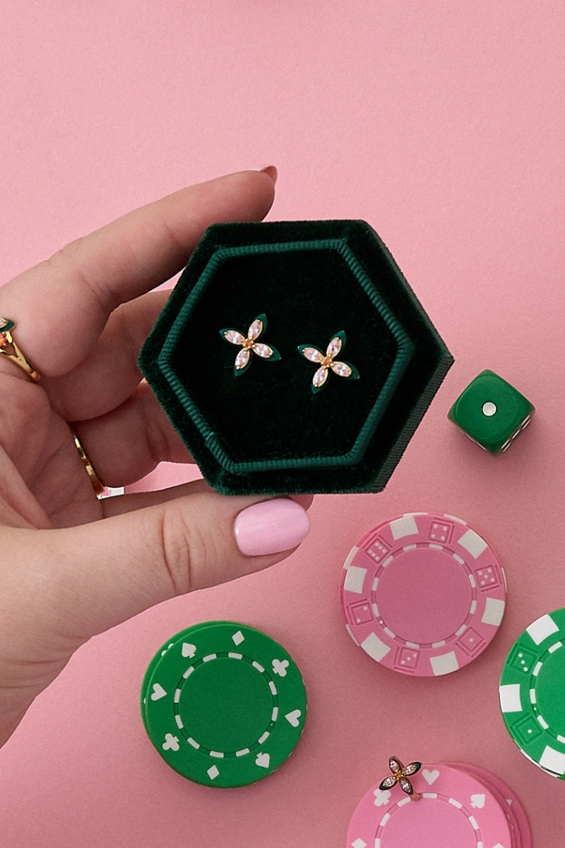 Silver Lucky Clover Stud Earrings by Amelia Scott featuring four-leaf clover design, perfect for subtle, stylish jewelry.
