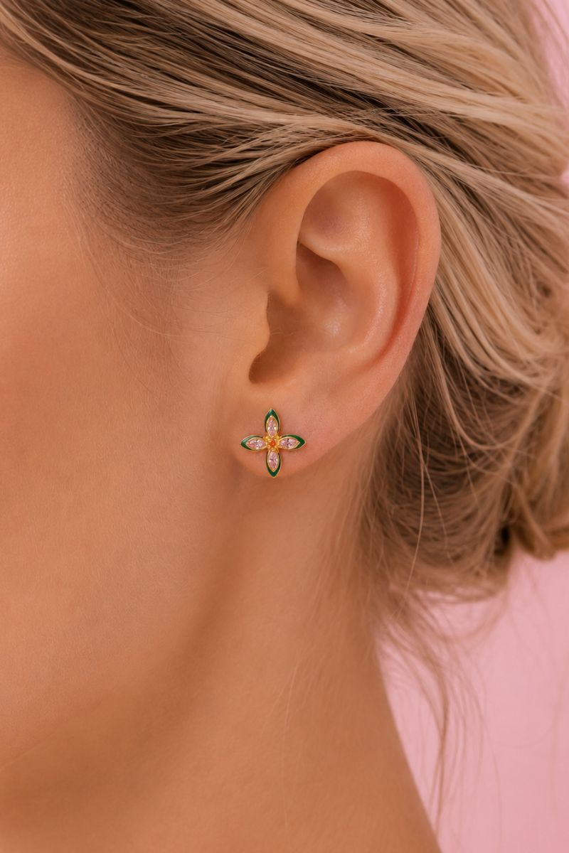 Gold Lucky Clover earrings by Amelia Scott featuring delicate stud design with four-leaf clover motifs.