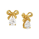 Gold Amelia Scott bow stud earrings with clear cubic zirconia stones, showcasing a delicate and elegant jewelry design.