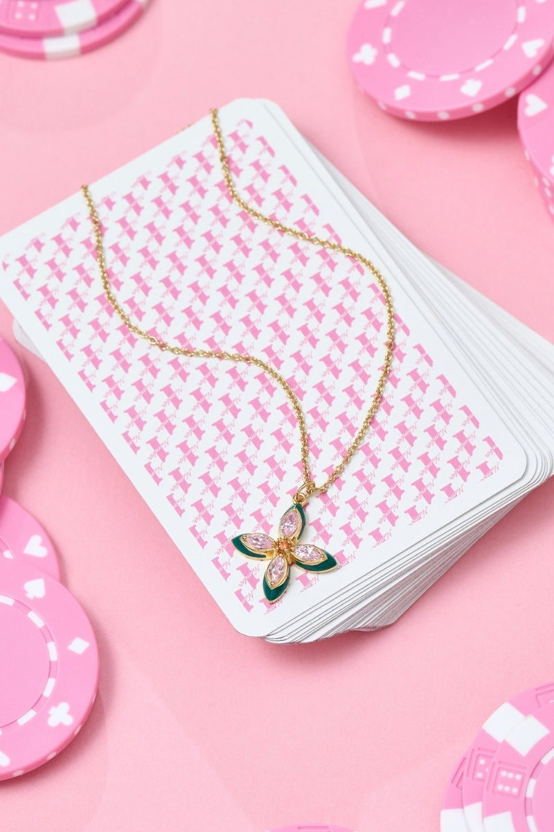 Silver Lucky Clover pendant necklace by Amelia Scott featuring a detailed four-leaf clover charm on a delicate chain.