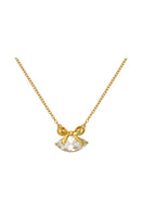 Gold Amelia Scott necklace with clear cubic zirconia bow pendant, elegant jewelry piece for stylish accessorizing.