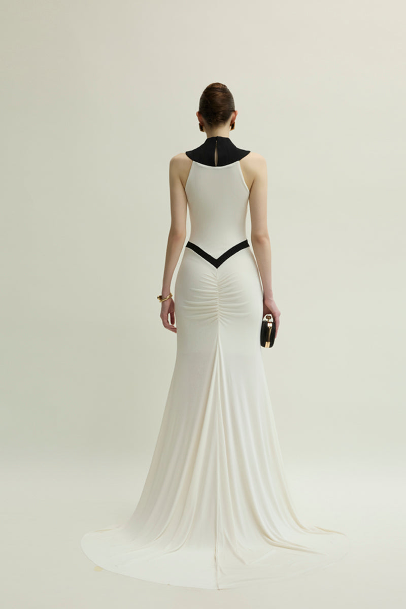 Jenny K Tran Aster Dress in ivory and black gown, featuring elegant fabric and stylish design, perfect for formal occasions.