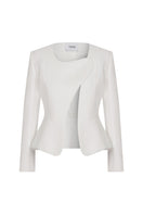 Tagg asymmetrical cropped jacket with a modern design, featuring uneven hem and stylish fit, shown in a close-up shot.