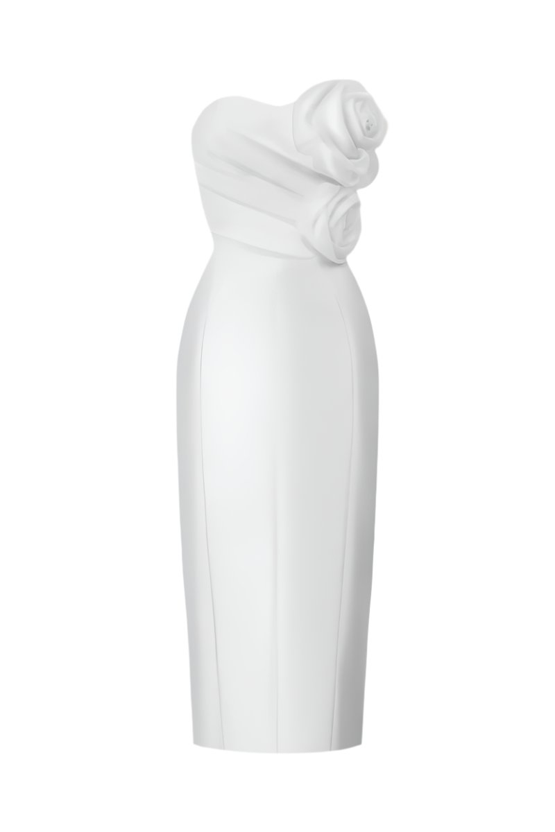 3D ROSE SILK MIDI DRESS - CULT MIA