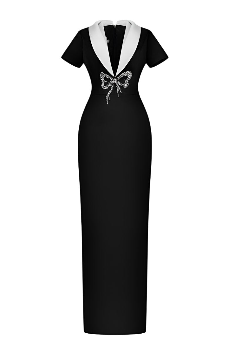 SWEETHEART BOWTIE LONG DRESS IN BLACK - CULT MIA