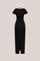 Black sweetheart bowtie long gown by HACCHIC COUTURE featuring a fitted bodice and flowing skirt, elegant evening dress.