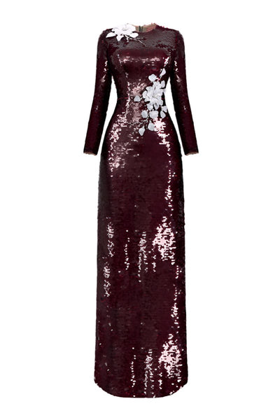 long sleeve sequin midi dress LONG SLEEVE SEQUIN FLOWER LONG DRESS | CULT MIA