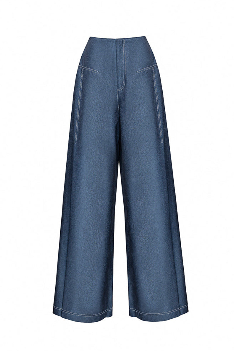 Jenny K Tran ATLAN denim pants featuring classic blue denim fabric and a relaxed fit, stylish and comfortable for everyday wear.
