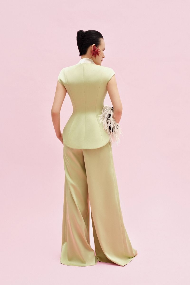 Jenny K Tran ATLAN PANTS II in chartreuse, stylish pants with a relaxed fit and vibrant color, shown on a plain background.