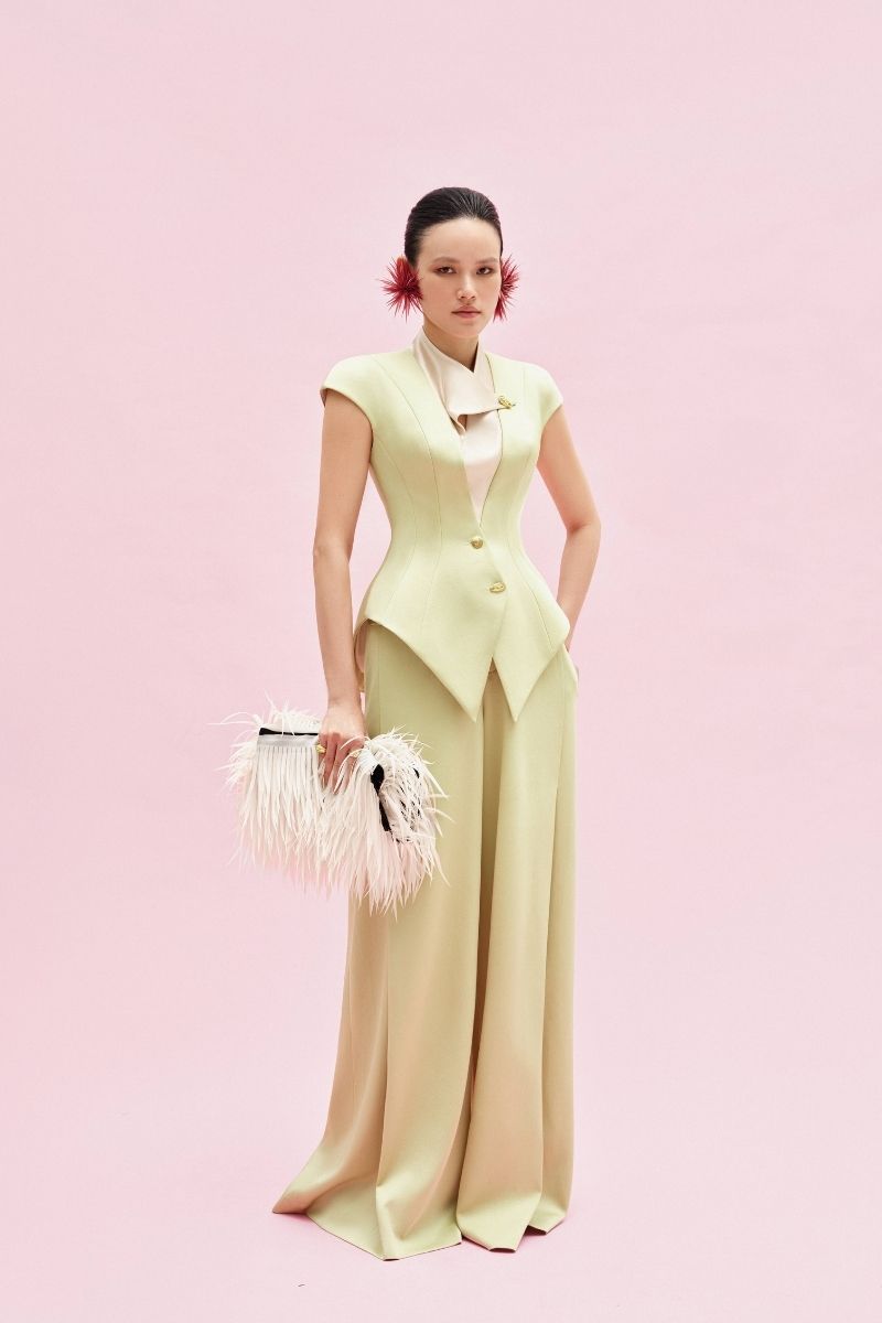 Jenny K Tran ATLAN PANTS II in chartreuse, stylish casual pants with a relaxed fit and comfortable fabric.