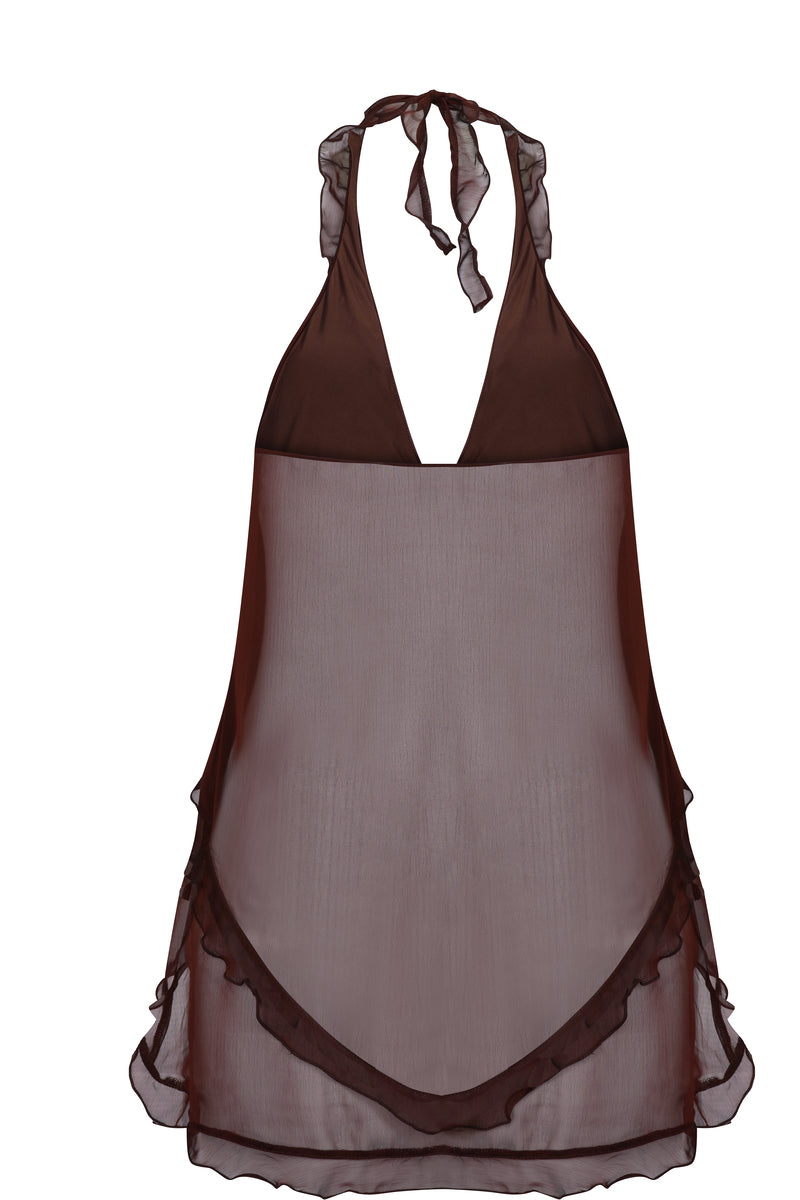 Nelblu Atlas top in brown, back view showing soft fabric and relaxed fit, perfect for casual wear.