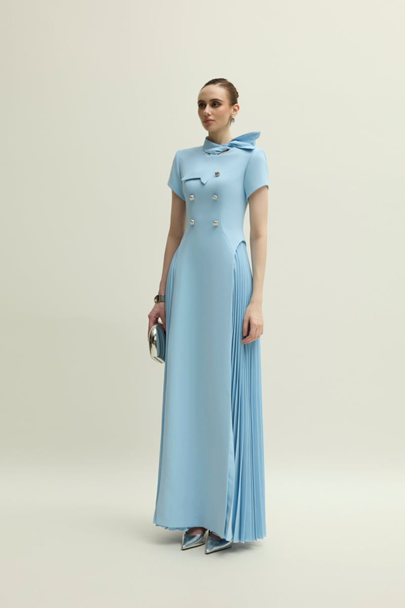 Blue Jenny K Tran Audley maxi dress with flowing fabric and elegant design, perfect for stylish summer or special occasions.