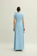 Jenny K Tran Audley blue maxi dress featuring a flowing design and elegant silhouette, perfect for casual or formal occasions.