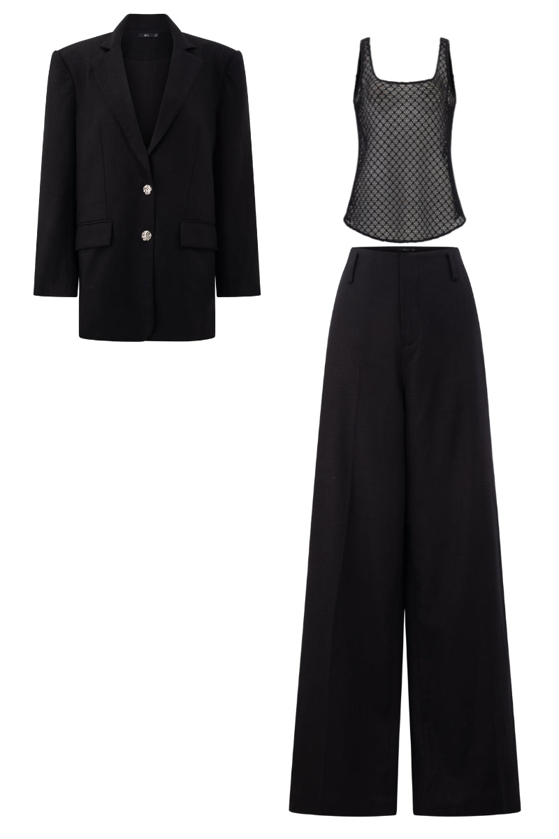 Beatrix linen straight blazer co-ord set by 21Six, featuring a tailored blazer and matching trousers in light linen fabric.