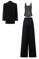 Beatrix linen straight blazer set by 21Six featuring a tailored blazer and matching co-ordinated pants in light linen fabric.