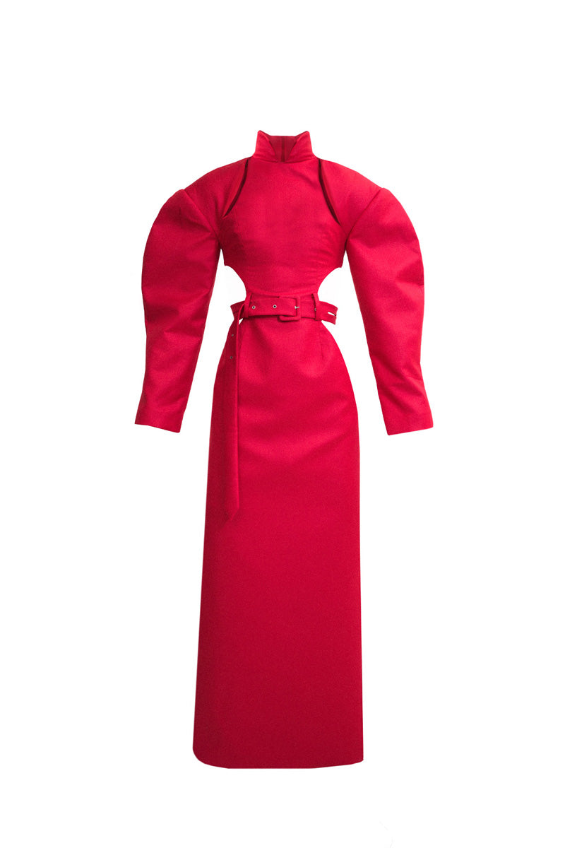 RED CUT-OUT DETAILED MAXI DRESS - CULT MIA